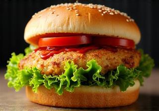 Chicken Burger mit Brot und Salat