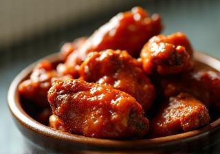 Schüssel mit Hähnchen-Wings in Sauce